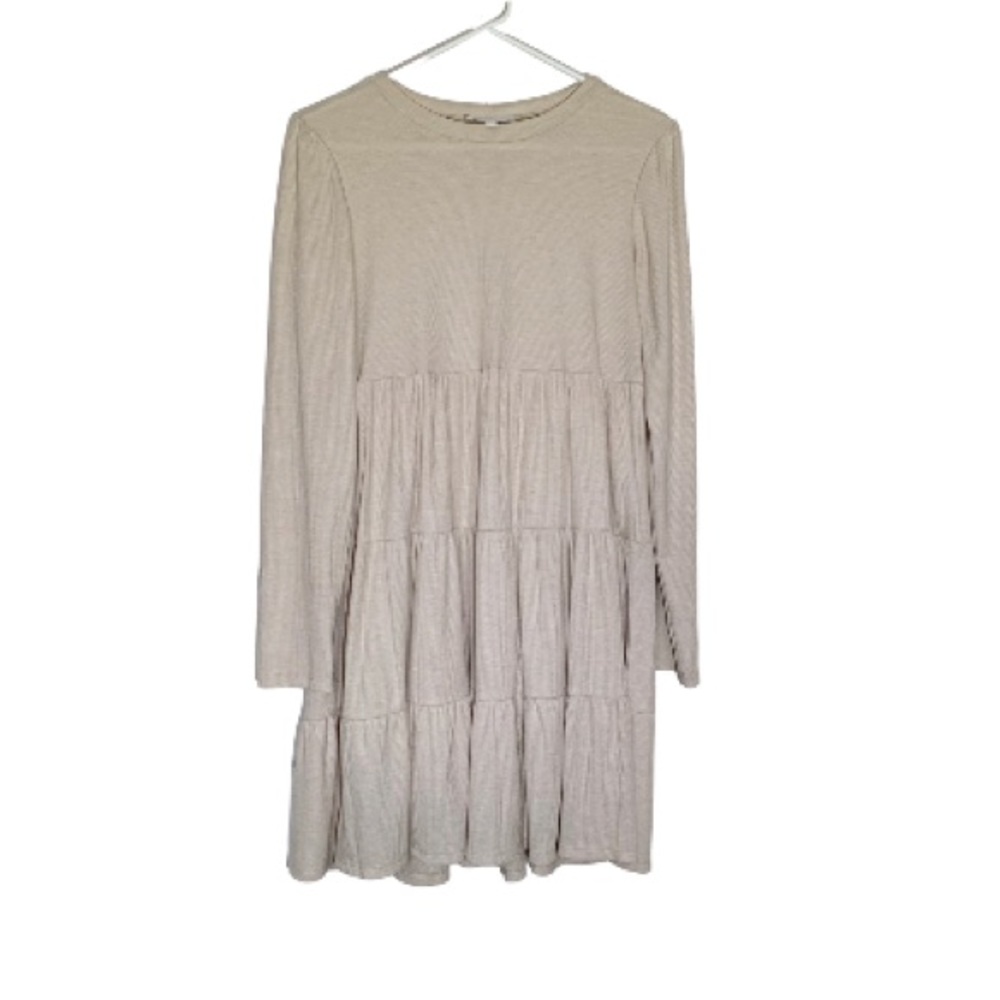 Love and Peace Tan Long Sleeve Tierred Mid Thigh Length Dress Large